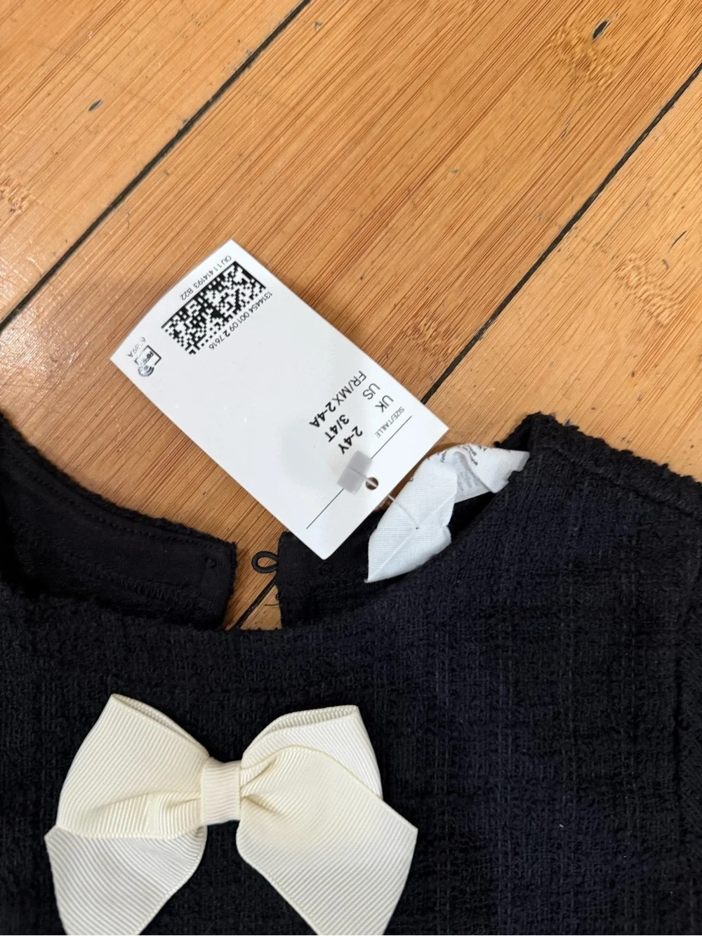 bow detail jersey dress h&m Girls Boucle Black with Cream Bows winter wedding guest dresses